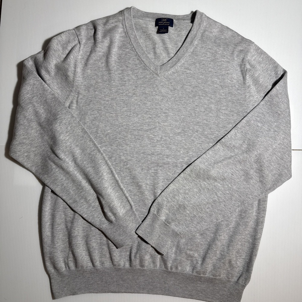 Brooks Brothers Mens Large Gray Supima Cotton V-Neck Sweater Preppy Academia